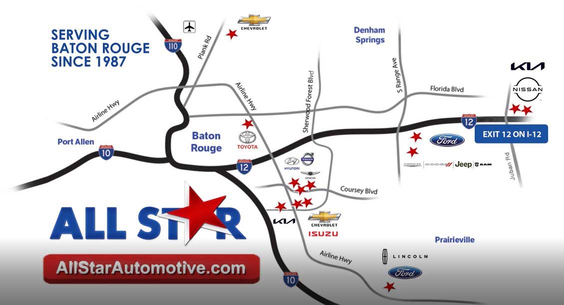 All Star Serving Baton Rouge Map | All Star Automotive Group in Baton Rouge LA